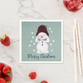 Cute Peaceful Snowman Winter Blue Kerstmis Servet (Insitu)