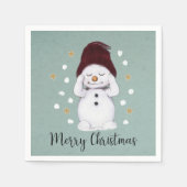 Cute Peaceful Snowman Winter Blue Kerstmis Servet (Voorkant)