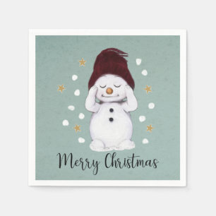 Cute Peaceful Snowman Winter Blue Kerstmis Servet