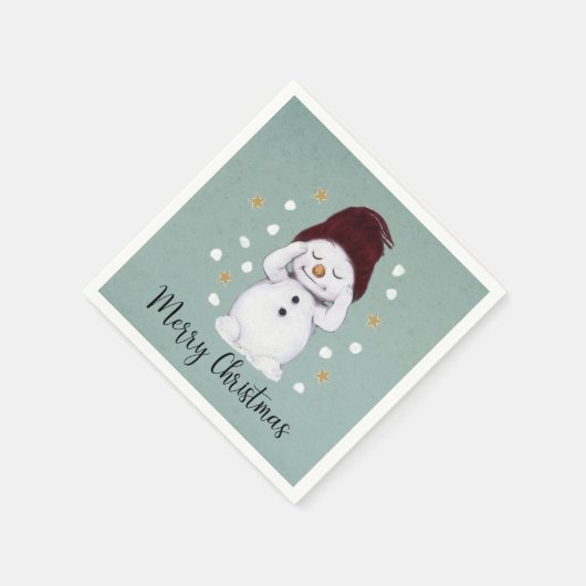 Cute Peaceful Snowman Winter Blue Kerstmis Servet (Hoek)