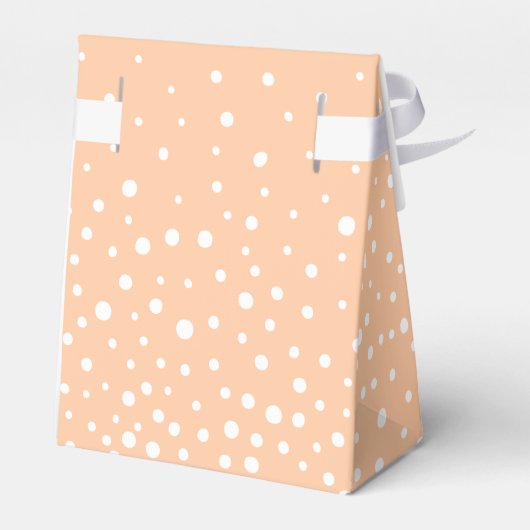 Cute peach and white polka dot pattern wedding fav bedankdoosjes (Achterkant)