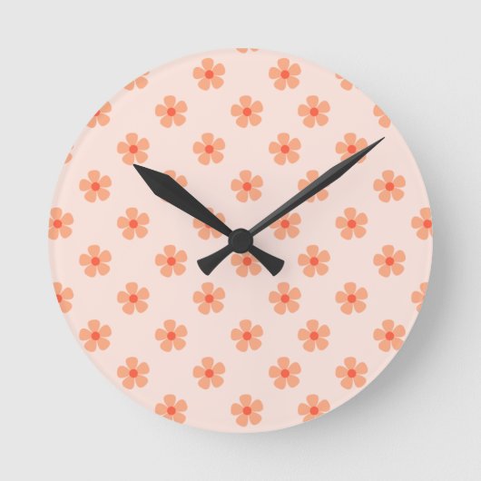 Cute Peach Flower Pattern Minimal Floral Aesthetic Ronde Klok (Voorkant)