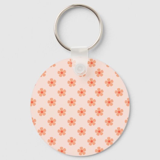Cute Peach Flower Pattern Minimal Floral Aesthetic Sleutelhanger (Achterkant)