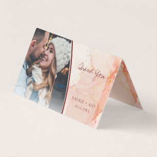 Cute Peach Gold Marble Photo Weddenschap Hartelijk Kaart