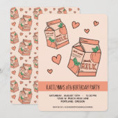 Cute Peach Milk Birthday Party Kaart (Voorkant / Achterkant)