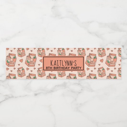 Cute Peach Milk Birthday Party Waterfles Etiket (Enkel label)