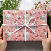 Cute Peach Snowman Cartoon Girl Custom Name Cadeaupapier