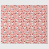 Cute Peach Snowman Cartoon Girl Custom Name Cadeaupapier (Vlak)