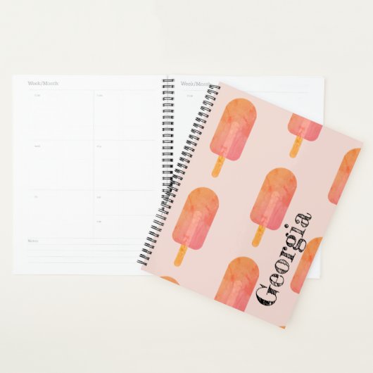 Cute Peachy Oranje Popsicle Custom Name Planner (Display)
