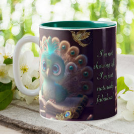 Cute Peacock Funny NatNatural Fabulous Quote Custo Tweekleurige Koffiemok
