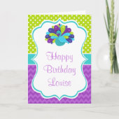 Cute Peacock Green and Purple Birthday  Kaart (Voorkant)