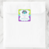 Cute Peacock Green and Purple Vierkante Sticker (Tas)
