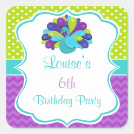 Cute Peacock Green and Purple Vierkante Sticker