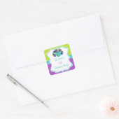 Cute Peacock Green and Purple Vierkante Sticker (Envelop)