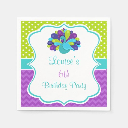 Cute Peacock Green en Paars Servet (Voorkant)