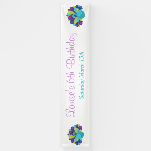 Cute Peacock Green en Paars Spandoek (Verticaal)