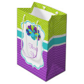 Cute Peacock Green en Paarse Birthday Dank u Medium Cadeauzakje (Voorkant Gekanteld)