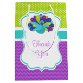Cute Peacock Green en Paarse Birthday Dank u Medium Cadeauzakje (Voorkant)