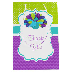 Cute Peacock Green en Paarse Birthday Dank u Medium Cadeauzakje