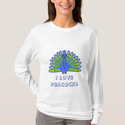 Cute Peacock in Blue en Green T-shirt (Voorkant)