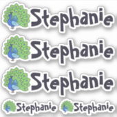 Cute Peacock Name Stickers - Set of Five (Voorkant)