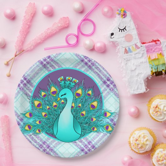 Cute Peacock party betrapt Papieren Bordje (Feest)
