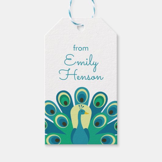 Cute Peacock Personal Gift Labels Cadeaulabel (Voorkant)