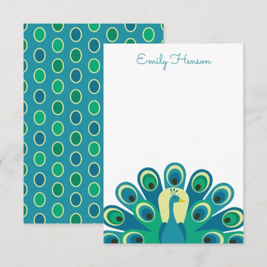 Cute Peacock Personalized Note Cards Bedankkaart (Voorkant / Achterkant)
