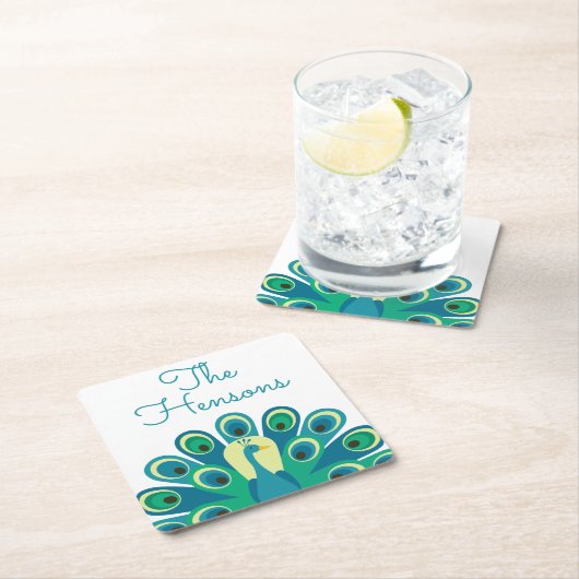 Cute Peacock Personalized Paper Onderzetters (Insitu)