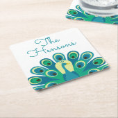 Cute Peacock Personalized Paper Onderzetters (Schuin)