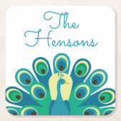 Cute Peacock Personalized Paper Onderzetters (Voorkant)