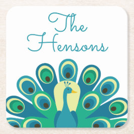 Cute Peacock Personalized Paper Onderzetters