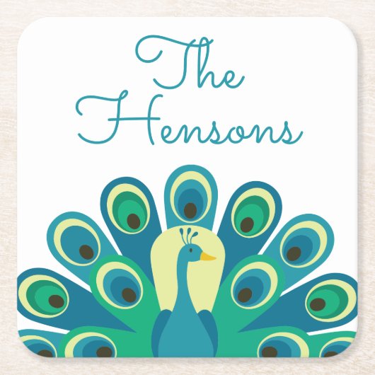 Cute Peacock Personalized Paper Onderzetters (Voorkant)