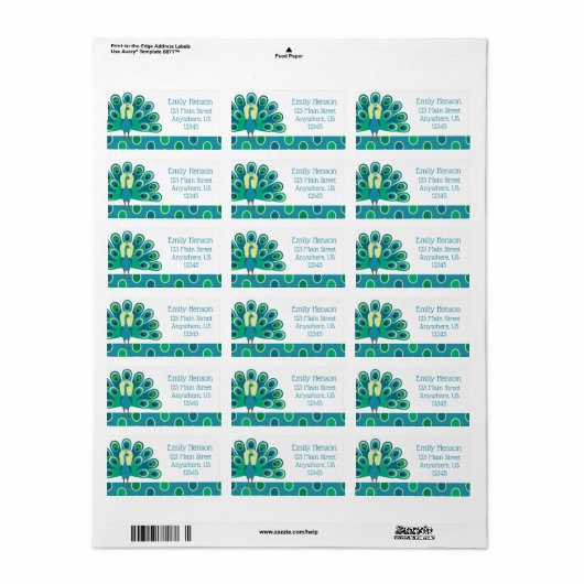 Cute Peacock Return Address Labels (Full Sheet)