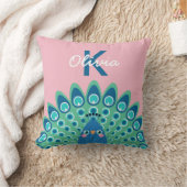 Cute Peacock | Roze monogrammen Kussen (Deken)