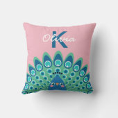 Cute Peacock | Roze monogrammen Kussen (Achterkant)