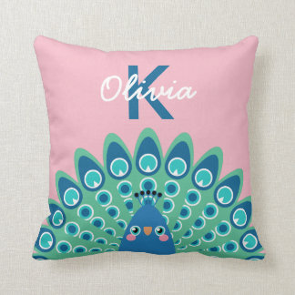 Cute Peacock | Roze monogrammen Kussen