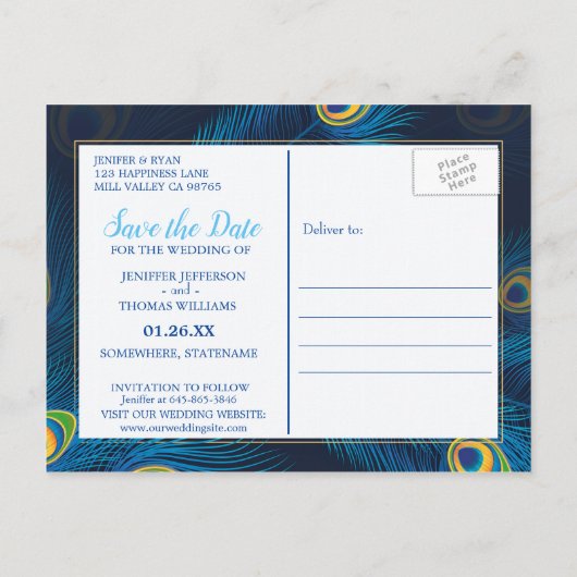 Cute Peacock sparen het datum briefkaart (Achterkant)