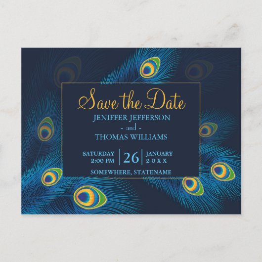 Cute Peacock sparen het datum briefkaart (Voorkant)