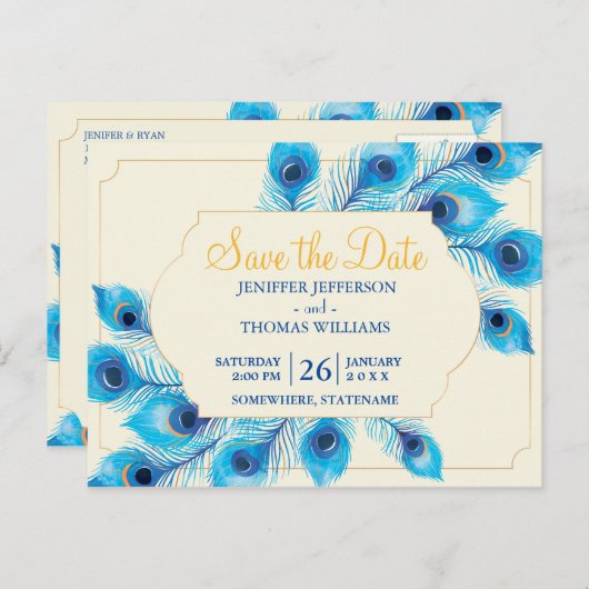 Cute Peacock sparen het datum briefkaart (Voorkant / Achterkant)