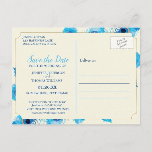 Cute Peacock sparen het datum briefkaart (Achterkant)