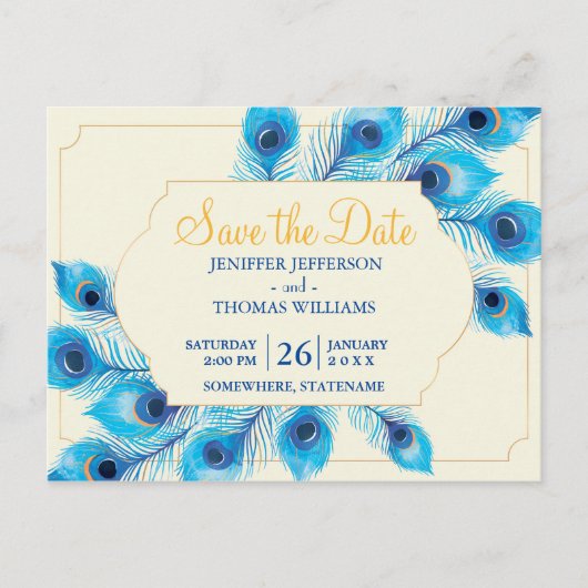 Cute Peacock sparen het datum briefkaart (Voorkant)
