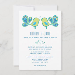 Cute Peacock Tortelduifjes Hearts Wedding Kaart