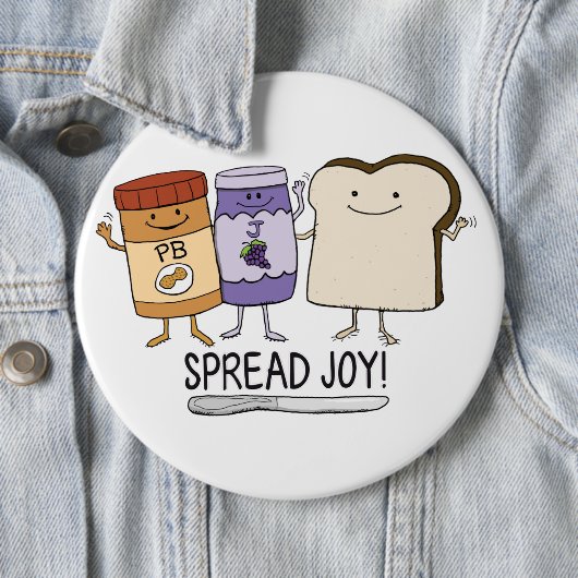 Cute Peanut Butter & Jelly & Bread Spread Joy Ronde Button 6,0 Cm (In situ)