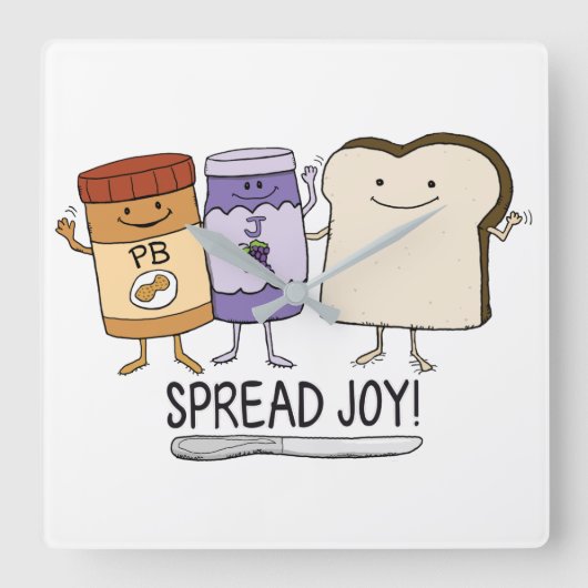 Cute Peanut Butter & Jelly & Bread Spread Joy Vierkante Klok (Voorkant)
