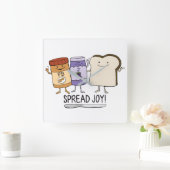 Cute Peanut Butter & Jelly & Bread Spread Joy Vierkante Klok (Huis)