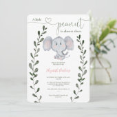 Cute peanut elephant greenery script baby shower kaart (Staand voorkant)