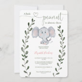 Cute peanut elephant greenery script baby shower kaart (Voorkant)