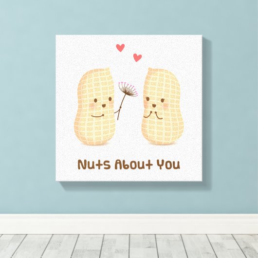 Cute Peanuts Nuts Over You Pun Love Humor Canvas Afdruk (Insitu (Houten vloer))