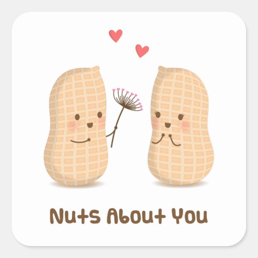 Cute Peanuts Nuts Over You Pun Love Humor Vierkante Sticker (Voorkant)